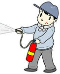「消火訓練・防災訓練・消火器・消火器取り扱い・火災訓練・火災予防」のイラスト