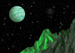 惑星・衛星・天体・プラネット・緑色・グリーン・山肌